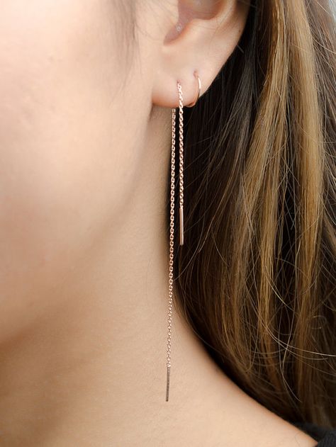 Long Chain Earrings, Rose Gold Threader Earrings, Delicate Chain Stick Earrings, Minimalist, Edgy Jewelry, Hand Made, Gift for Mom, EA023 String Earrings, Threader Earrings Gold, Edgy Earrings, Long Chain Earrings, Edgy Jewelry, Stick Earrings, Jewelry Hand, Delicate Chain, Earrings Minimalist