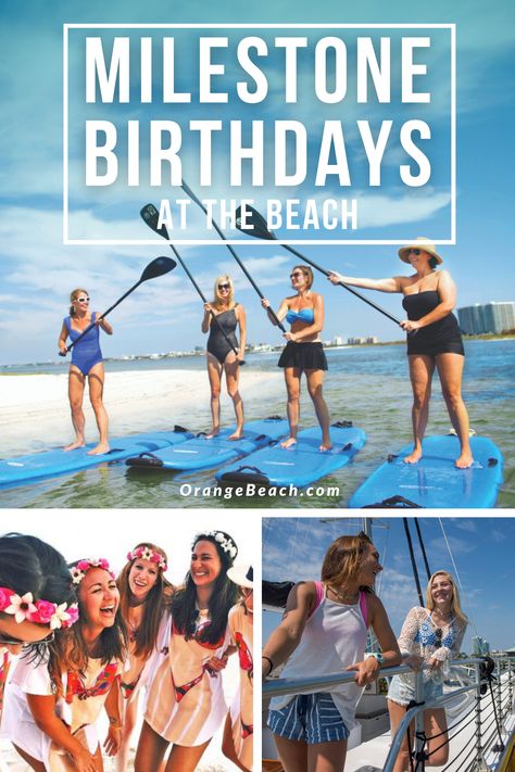 Are you planning your next milestone birthday? Gulf Shores and Orange Beach provide the perfect backdrop for a family vacation or a friends weekend to party like a rockstar! Whether you're Sweet 16, 21   Fun, Dirty Thirty, or planning a visit for your 40th or 50th birthday or beyond. We are here to help you celebrate. Alabama's gulf coast beaches, places to eat, live music, and activities for kids and adults make it a great destination for your bday vacay! #alabama #birthdays #vacation 50th Birthday Beach Trip, Birthday At The Beach, Party Like A Rockstar, Girls Beach Trip, Friends Weekend, Gulf Coast Beaches, Beach Bash, Alabama Beaches, Like A Rockstar