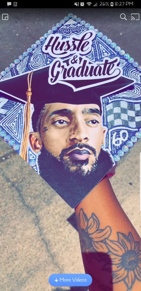 Nipsey Hussle Graduation Cap, Hip Hop Graduation Cap, Blue Graduation Cap, Graduation Things, Blue Graduation Dresses, Grad Hats, Caps Ideas, Lauren London Nipsey Hussle, Graduation Cap Decoration Diy