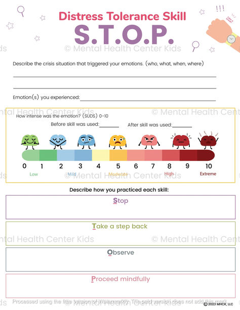 DBT Stop Skill Worksheet for Kids and Teens Stop Skill Dbt, Dbt Skills Worksheets For Teens, Stop Dbt, Dbt For Kids, Dbt Worksheet Activities, Social Skills Worksheets, Dbt Skills Worksheets, Mindfulness Worksheets, Distress Tolerance Worksheets