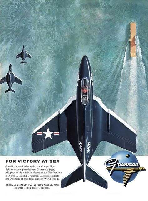 Jet Aviation, Grumman Aircraft, Ww2 Propaganda Posters, Art Fashion Design, Atomic Space Age, A 10 Warthog, Military Poster, Us Navy Aircraft, Vintage Advertising Art