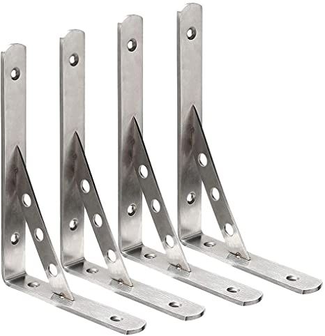 Deezio 14" L Bracket, Heavy Duty Stainless Steel Solid Shelf Support Corner Brace Joint Right Angle Bracket, Pack of 4(350x200x4mm) Black Shelf Brackets, Steel Shelf Brackets, Heavy Duty Shelf Brackets, Garden Shelves, Corner Brace, Triangle Shelf, Wall Planters, Support Wall, Angle Bracket