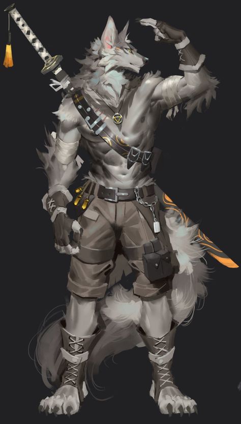 Dnd Wolf Character, Anime Werewolf Male, Wolf Humanoid, Werewolf Concept Art, Wolf Character Design, Werewolf Warrior, Anthro Wolf, Wolf Warrior, Wolf Warriors