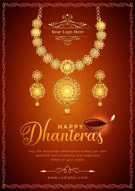 Free Dhanteras celebration jewellery Sale promotion Flyer - Indiater Dhanteras Creative Ads For Jewellery, Dhanteras Jewellery Creative Ads, Dhanteras Jewellery Ads, Happy Dhanterash, Dhanteras Creative Ads, Dhanteras Wishes, Jewellery Ads, Diwali Jewellery, Jewelry Banner