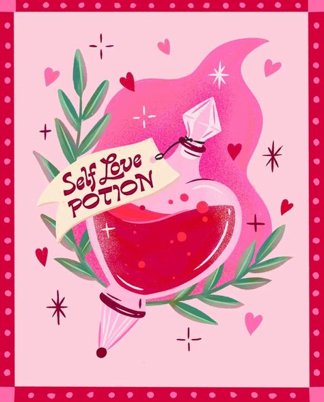 Love Potion Painting, Self Love Potion, Happy Hippie, Love Potion, Pink Posters, Celestial Art, Window Painting, Drawing Challenge, Screen Savers