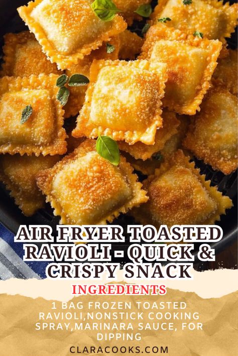 Air Fryer Toasted Ravioli - Quick & Crispy Snack Air Fryer Million Dollar Ravioli Bites, Air Fryer Ravioli Fresh, Ravioli Appetizers, Air Fryer Toasted Ravioli, Air Fryer Ravioli, Air Fryer Appetizers, Breakfast Casserole With Bread, Toasted Ravioli, Vegetarian Thanksgiving