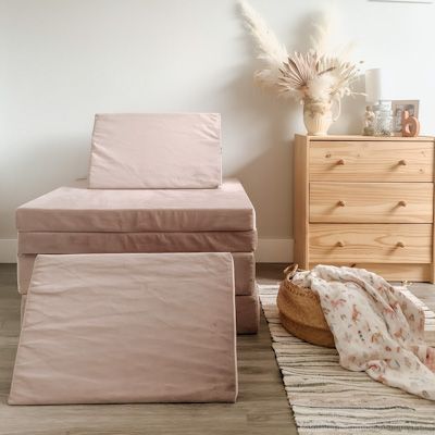 Nugget Couch Bedroom, Nugget Play Couch, Playroom Nugget Couch, Nugget Playroom Ideas, Diy Nugget Couch, Nugget Storage, Nugget Color Combos, Nugget Couch Playroom, Playroom Nugget