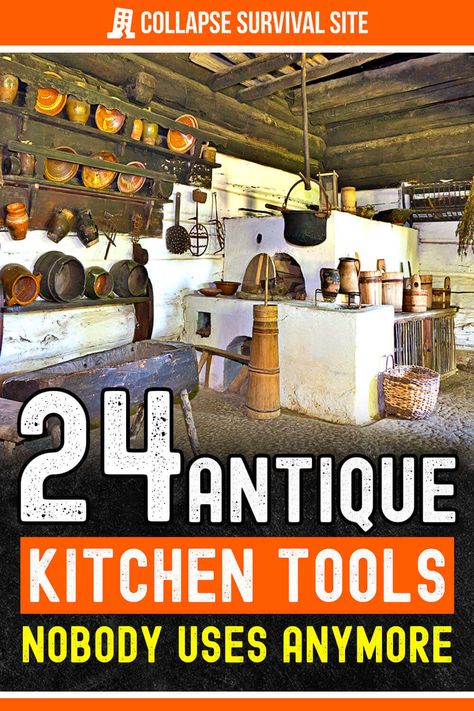 Take a walk down memory lane with these 24 antique kitchen tools that are rarely used nowadays in the world of cooking and baking. Pioneer Skills, Jars For Kitchen Storage, Vintage Skills, Kids Survival Skills, Antique Kitchen Gadgets, Homestead Style, Survival Skills Emergency Preparedness, Hair Overnight, Bushcraft Shelter