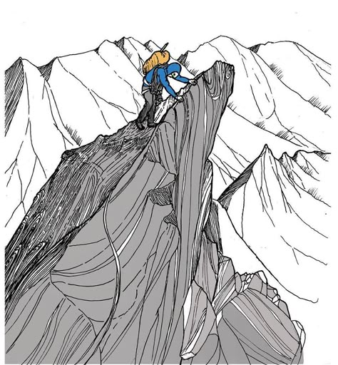 Trek Draw, Climb Drawing, Trek Illustrations, Climbing Drawing, Wizard Of Earthsea, Gear Drawing, Mountains Drawing, Mountain Sketch, Climbing Art