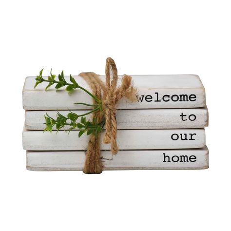 Laurel Foundry Modern Farmhouse Devizes Wampler Welcome to Our Home Decorative Wooden Books & Reviews | Wayfair Wood Stacked Books, Faux Book Stack, Home Design 3d, Homemade Christmas Gift Ideas, Homemade Christmas Gift, Stacked Books, Vintage Decorating, Household Objects, Modern Farmhouse Home Decor