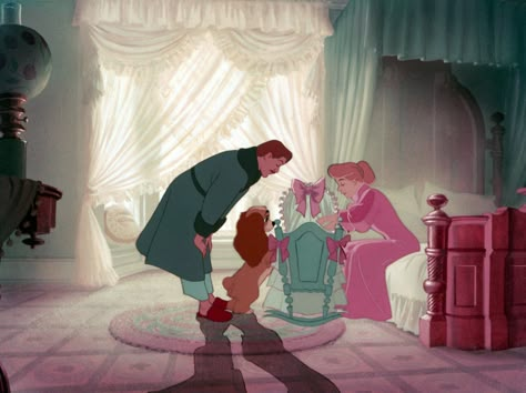 LADY AND THE TRAMP. Jim Dear and Darling - Human owners of Lady in Lady and the Tramp; voiced by Lee Millar and Peggy Lee. Animation Disney, Images Disney, Film Disney, Art Disney, Old Disney, Disney Aesthetic, Pinturas Disney, Disney Lover, Lady And The Tramp