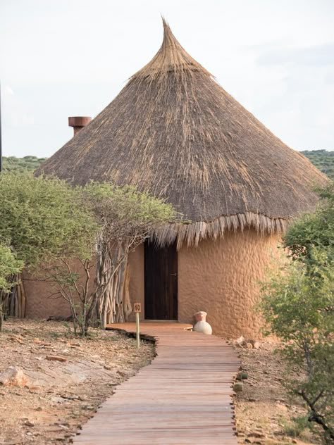 Africa House, Windhoek Namibia, Safari Lodge Decor, African Hut, Round Building, Adobe Home, African House, Mud House, African American Artwork