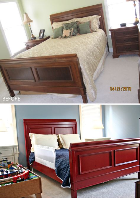 I need an old bed to makeover Red Bed Frame, Red Dressers, Chalk Paint Bed, Dressers White, Boys Beds, Red Dresser, Red Bed, Bed Makeover, Painted Beds