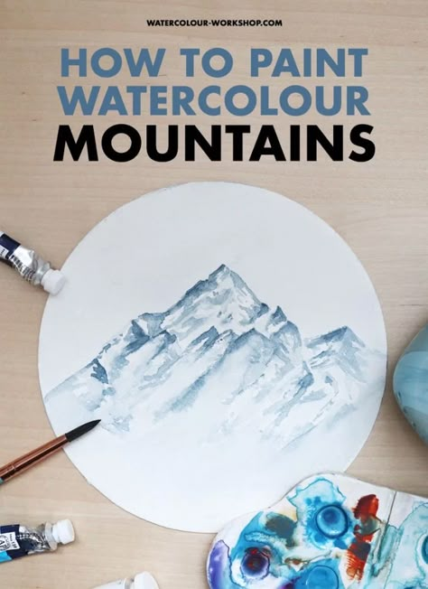 Painting Mountains Tutorial, Easy Mountain Watercolor, Watercolour Mountains Landscapes, Mountains Tutorial, Alaska Watercolor, Watercolor Mountains Tutorial, Watercolour Mountains, Mountain Doodles, Watercolour Cards