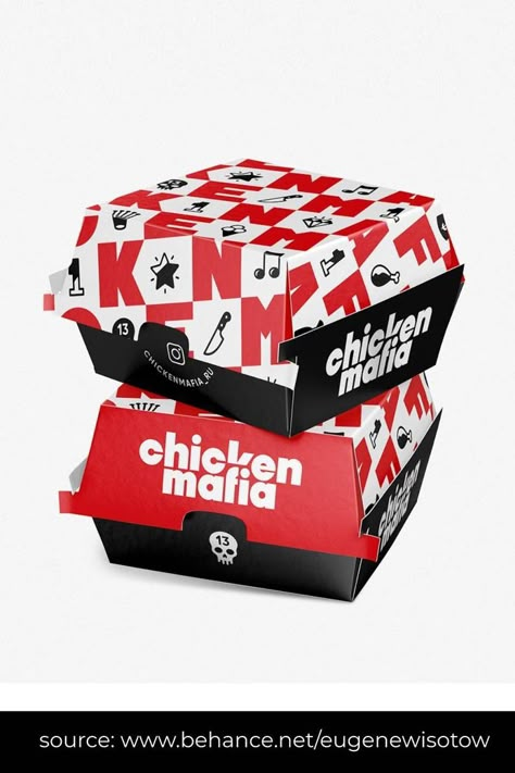 #fastfood #fastfoodbranding #fastfoodpackagingdesign #fastfoodlabeldesign #foodbranding source: https://packagingoftheworld.com/2021/03/chicken-mafia-restaurant.html Fast Food Branding, Fast Food Restaurant Design, Packaging Design Food, Burger Packaging, Pizza Box Design, Logo Design Graphics, Fast Food Logos, Burger Box, Telling Your Story