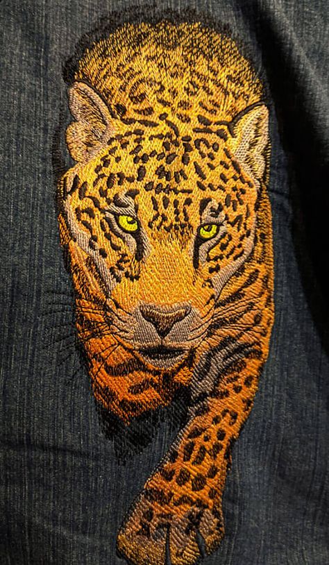 Machine embroidery on denim - Machine Embroidery Geek Machine Embroidery On Clothes, Machine Embroidery Art, Embroidery On Denim, Tiger Embroidery, Embroidery Denim, Denim Embroidery, Demin Jacket, Embroidery On Clothes, Types Of Embroidery