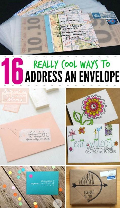 Mail Art: 16 Really Cool Ways to Address an Envelope - The Realistic Mama Address An Envelope, Envelope Art, Addressing Envelopes, Mail Art, Letter Writing, Diy Cards, Making Ideas, Diy Gifts, Hand Lettering