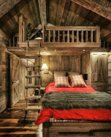 Rustic Cabin Bedroom, Cabin Bedroom, Chalet Design, Cabin House Plans, Cabin Interiors, Cabin Living, Log Cabin Homes, Top Floor, Remodel Bedroom