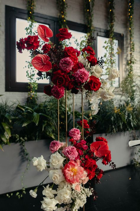 Red roses, anthurium and peonies to decorate this gorgeous wedding! Photog @forgedinthe Florals & Installation by @rosehipsocial Burgundy Weddings, Aisle Arrangements, Car Launch, Boho Photoshoot, Anthurium Flower, Rose Flower Arrangements, White Rose Flower, Nye Wedding, Rose Arrangements