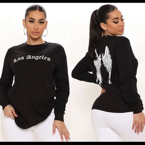 Fashion Nova True Angeleno Black Long Sleeve Top Size: L 95% Cotton, 5% Spandex New With Tags - Smoke Free Fashion Nova Plus Size, 80 Fashion, White Ripped Jeans, Leopard Print Jacket, Fashion Nova Tops, Tops Fashion, Maxi Slip Dress, Long Sleeve Blouse Pattern, Black Long Sleeve Top