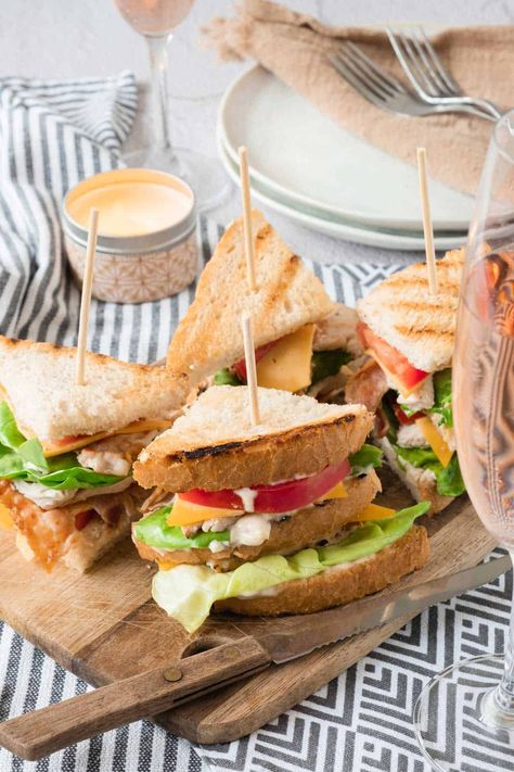 Classic Grilled Chicken Club Sandwich Chicken Club Sandwich Recipes, Chicken Club Sandwich, Club Sandwich Chicken, Club Sandwich Recipes, Chicken Club, Classic Sandwich, Chicken Slices, Tomato And Cheese, Winner Winner Chicken Dinner