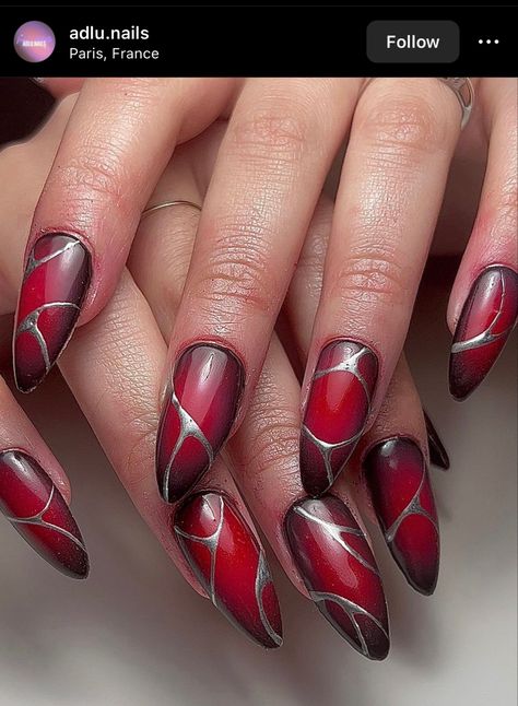 Magnetic Nails, Nail Manicure, Red Nails, Nail Inspo, Manicure, Black And Red, Nails, Halloween, Red