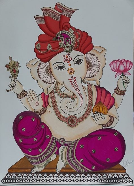 Lord Ganesha Rangoli, Ganpati Wall Painting, Ganesha Making, Ganpati Painting, Goddess Images, Chaturthi Decoration, Ganesha Artwork, Ganesha Rangoli, Easy Hand Drawings