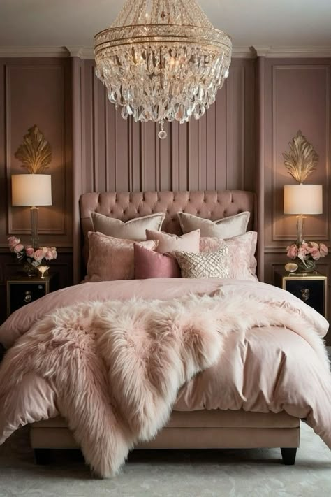 Classy Bedroom Ideas For Women, Dusty Pink Bedroom, Colorful Bedroom Decor, Glam Bedroom Decor, Feminine Bedroom, Pink Bedroom Decor, Classy Bedroom, Glam Bedroom, Woman Bedroom