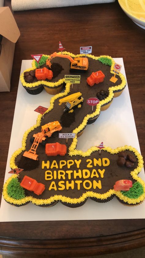 Construction 2nd Birthday Party Cake, 2nd Birthday Construction Cake, Construction Birthday Cake 5, Construction Birthday Cake And Cupcakes, 2nd Birthday Cupcake Cake, Construction Theme Birthday Cupcakes, Truck Cakes For Boys 2nd Birthday, Construction Birthday Cupcake Cake, Construction Themed Pull Apart Cupcakes