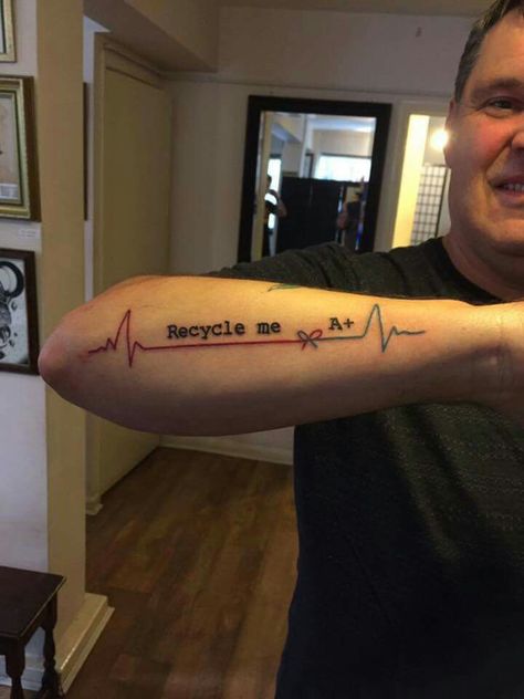 Donor tattoo Organ Donation Tattoo, Organ Donor Tattoo, Donor Tattoo, Blood Type Tattoo, After Tattoo, Blood Tattoo, Medical Items, Medical Tattoo, Tatoo Inspiration