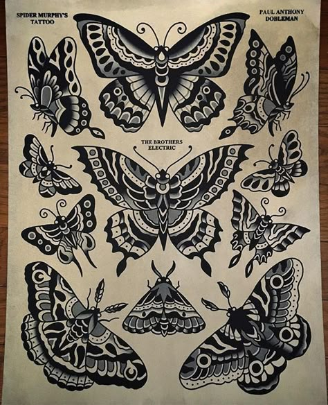 Vintage Butterfly Tattoo, Spider Murphy, Traditional Moth Tattoo, Traditional Butterfly Tattoo, Black Butterfly Tattoo, Traditional Butterfly, Traditional Black Tattoo, Butterfly Tattoo Meaning, Tattoo Trend