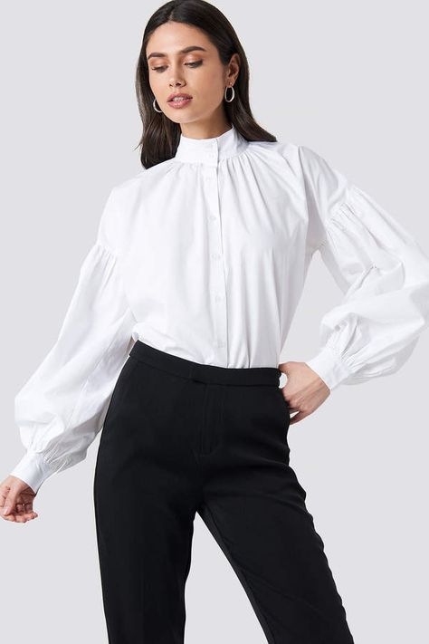 Na Kd Trend Balloon Sleeve Shirt Black Balloon Sleeve Shirt, Party Blouse, Colorful Blouses, Romantic Blouses, Puff Sleeve Shirt, Awesome Blouse, Balloon Sleeve Top, Trendy Denim, Balloon Sleeve Blouse