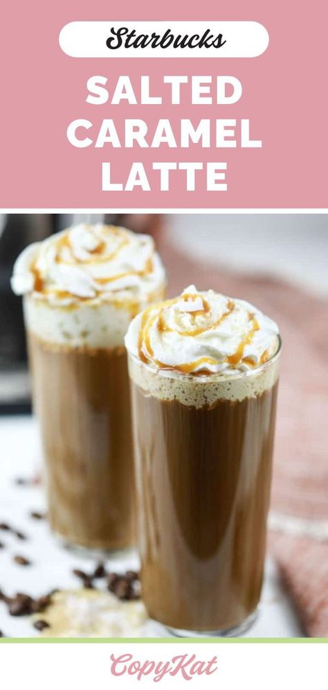 Starbucks Salted Caramel Latte is a creamy coffee drink with sweet caramel and a touch of sea salt. Get the easy copycat recipe and find out how to make the best salted caramel latte at home. Save money and make a delicious homemade espresso drink with simple ingredients. Caramel Latte Starbucks, Salted Caramel Iced Coffee, Homemade Espresso, Caramel Latte Recipe, Salted Caramel Latte, Caramel Drinks, Espresso Drink, Salted Caramel Coffee, Hot Coffee Drinks