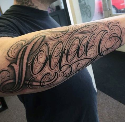 Stylish Fonted Lettering Tattoo Mens Forearms Arm Tattoos Lettering, Tattoo Font Styles, Best Tattoo Fonts, Tattoo Font For Men, Tattoo Fonts Cursive, Location Unknown, Alphabet Tattoo Designs, Tattoo Lettering Design, Tattoo Lettering Styles