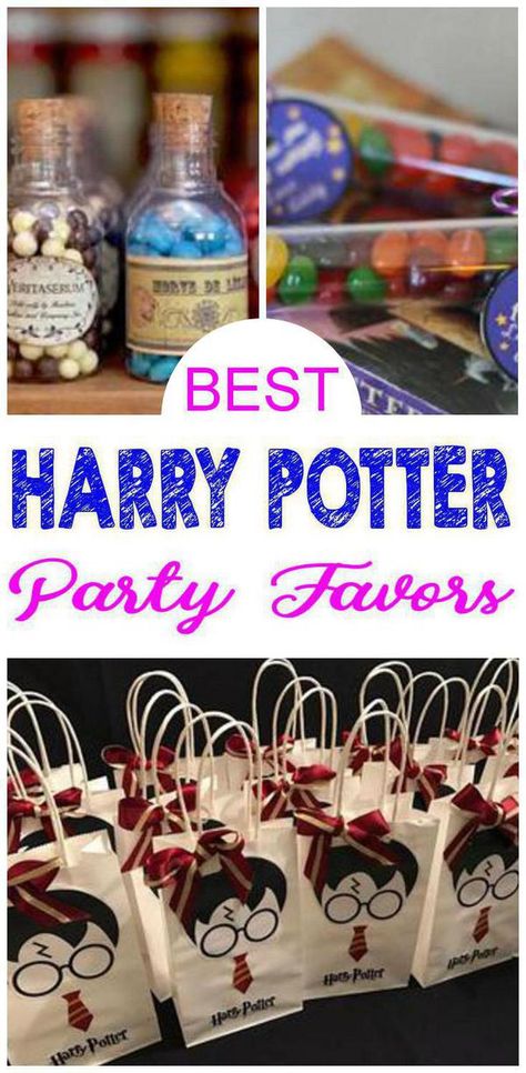 INCREDIBLE Party Favors! Harry Potter party favor ideas for kids that are easy and fun! Goodie bags, DIY ideas, party favor bags and more. BEST Kids Harry Potter party favors great for classroom parties, school parties, birthday parties any Harry Potter theme celebration! Party Favor Ideas For Kids, Harry Potter Motto Party, Harry Potter Weihnachten, Party Harry Potter, Baby Harry Potter, Baby Shower Ideas For Girls Themes, Harry Potter Party Favors, Harry Potter Party Decorations, Harry Potter Theme Birthday