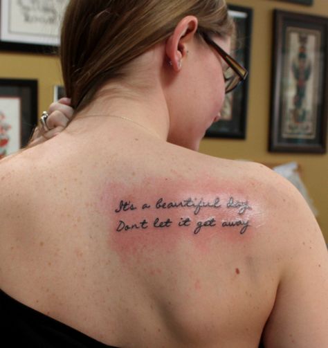 we call this song our beach song- Beautiful day by U2 Lyric Tattoos Placement, U2 Tattoo, U2 Lyrics, Song Lyric Tattoos, Beach Songs, Tattoos Placement, U2 Songs, Song Tattoos, Small Tattoo Placement