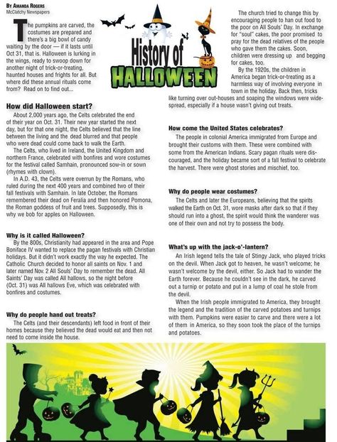 Halloween Stations, Scary Halloween Backgrounds, English Charts, Holiday Trivia, English Comprehension, History Of Halloween, Homeschool Holidays, Halloween Lesson, Halloween History