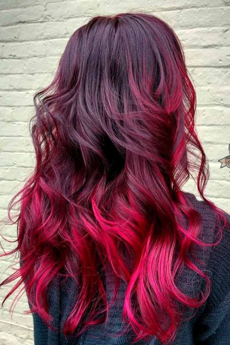 Burgundy To Red Ombre Hair, Dark Red To Bright Red Ombre, Red Ombre Hair With Bangs, Red Hair Gradient, Brown Red Ombre Hair, Red Blonde Ombre Hair, Dark Red Ombre Hair, Ombre Hair Ideas, Hair Color Red Ombre