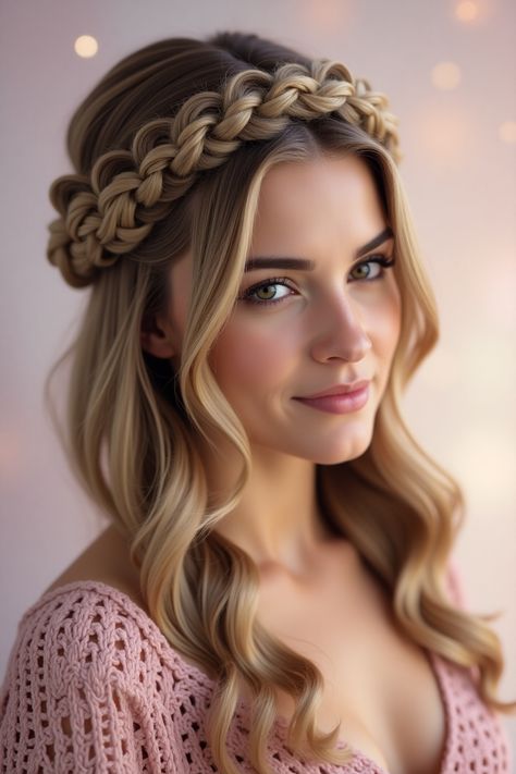 Elevate your look with this regal braided crown, perfect for weddings or special occasions. Crown Hairstyle, Braided Crown Hairstyles, Braided Crown, Crown Braid, Crown Hairstyles, Hairstyles Ideas, Elevate Your Look, Braids, Special Occasion