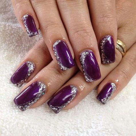 Nice design Fancy Purple Nails, Purple Nail Art Designs, Breathable Nail Polish, Purple Glitter Nails, Fab Nails, Silver Nail Art, Beautiful Nail Polish, Purple Nail Art, Christmas Gel