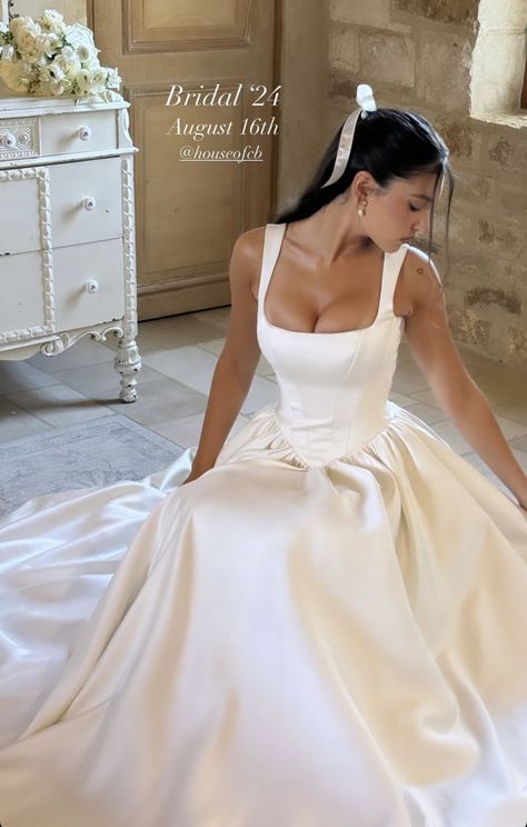 Ballgown Wedding Dress Modest, Cottage Wedding Dress Aesthetic, Kristina Alice Wedding, Silk Wedding Dresses Simple, Ball Gown Wedding Dress With Straps, Wedding Dress Heart Neckline, Wedding Dresses Simple Corset, Wedding Dresses Ball Gown Satin, Cowl Neckline Wedding Dress