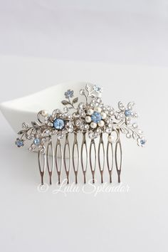 Blue Wedding Hair, Wedding Hands, Something Blue Wedding, Wedding Hair Comb, Wedding Blue, Crystal Hair Pins, Light Sapphire, Bridal Musings, Wedding Hair Flowers