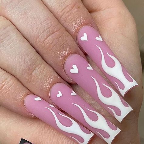 Acrylic Nails Flames, Nails With Flame Design, Flame Nails Acrylic, Fire Nails Designs, Pink Flame Nails, Flames Nails, Flame Nails, Flame Nail Art, Nail Appointment