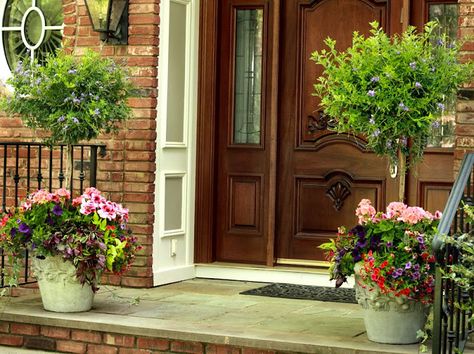 LOVE!!! French Garden Landscaping, Geraniums Red, Backyard Dreams, Garden Urns, Garden Dining, Rain Rain, Romantic Country, Topiaries, House Exteriors