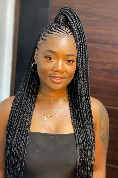 Braided Ponytail Hairstyles for African American Women Cornrow Ponytail, Cornrows Braids For Black Women, Individual Braids, Feed In Braids Hairstyles, African Hair Braiding Styles, Long Box Braids, Box Braids Hairstyles For Black Women, Braids Hairstyles Pictures, Braided Cornrow Hairstyles