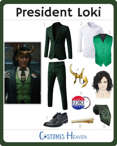 Marvel Costume Ideas Men, Marvel Cosplay Men, Easy Loki Costume, Loki Costume Female Diy, Loki Variant Costume, Easy Marvel Costumes, Diy Loki Costume, Loki Outfit Ideas, Loki Cosplay Female