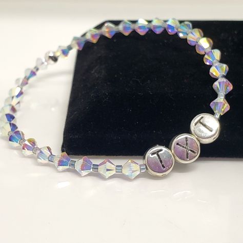 TXT Sanctuary inspired Crystal Bracelets. Check sizes for each design. https://bludolfincreations.etsy.com and go to the TXT category! #TXT #MOA #tomorrowxtogether #TXTMOA #Soobin #Yeonjun #Beomgyu #Taehyun #Hueningkai #TXT_Sanctuary #sanctuary Txt Sanctuary, Txt Moa, Taehyun Hueningkai, Beomgyu Taehyun, Inspired Jewelry, Crystal Bracelets, Bts, Crystals, Design