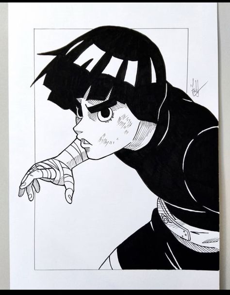 Rock Lee Drawing, Rock Lee Tattoo, Rock Lee Manga, Naruto Black And White, Naruto Drawings Easy, Rock Lee Naruto, Best Anime Drawings, Naruto Drawings, Rock Lee