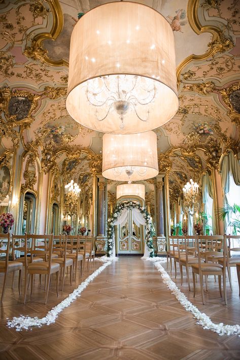 An Elegant Italy Destination Wedding In Florence via TheELD.com Venice Wedding Venue Italy, White Gold Color Palette, Wedding Venues Italy, Indoor Wedding Ceremony, Italy Destination Wedding, Italian Weddings, Gold Color Palette, Best Destination Wedding, Waterfall Wedding