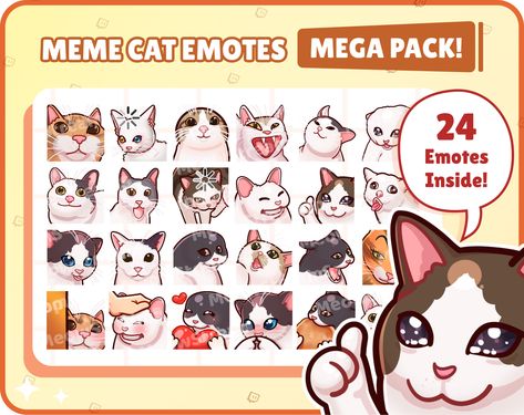 Cat Emotes Twitch, Twitch Themes, Emote Ideas, Twitch Memes, Youtube Stream, Cat Emotes, Emoji Cat, Chibi Emotes, Badge Ideas